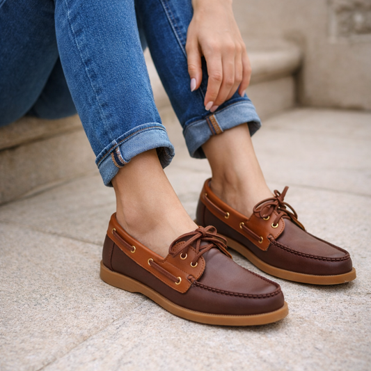 Mocassin bateau bicolore à lacets